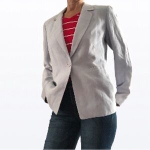 Linen Dana Buchman Light Gray Lilac Periwinkle Blazer 10 Vintage